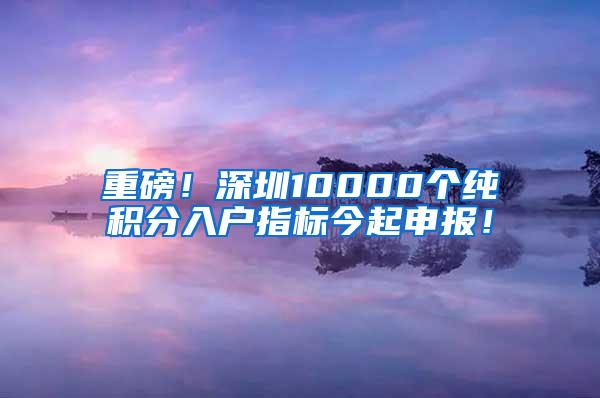 重磅！深圳10000个纯积分入户指标今起申报！